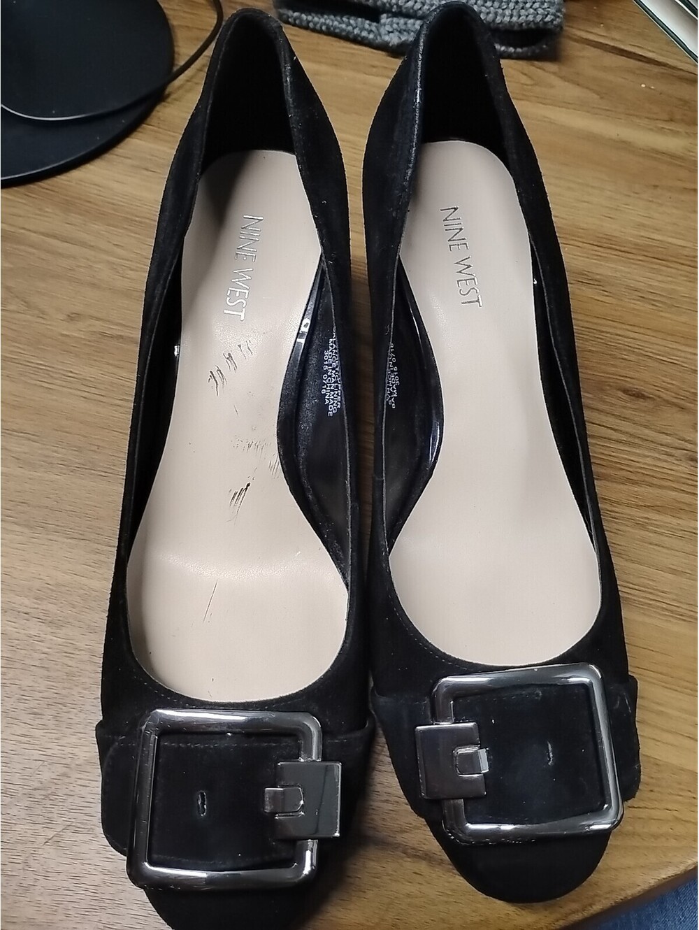 Nine West Farinoa Black Round Toe Buckle Block Heel Leather 9.5M